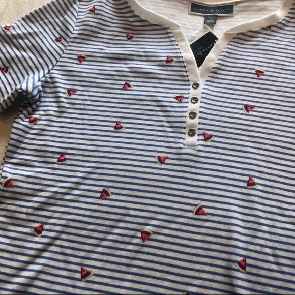 ✨3/$30 NWT Karen Scott Watermelon Striped T-Shirt - Picture 4 of 10